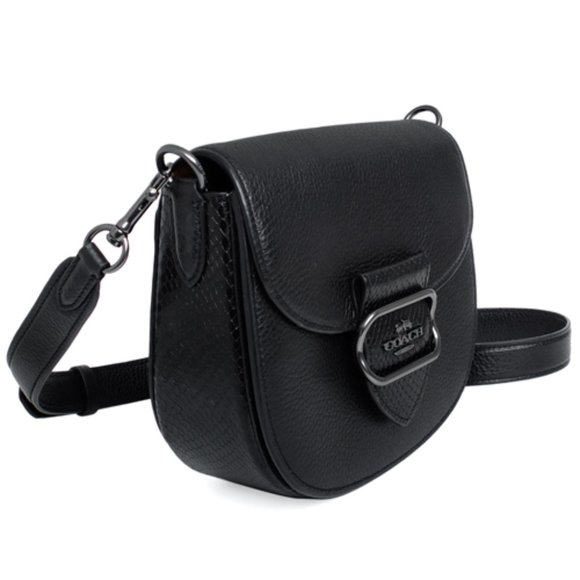 New Coach Morgan Saddle Bag Black Pebble Leather & Snake Embossed Trim CG470 - Picture 6 of 7